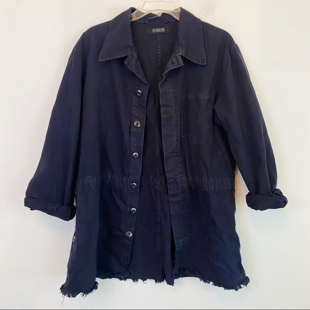 RARE REFORMATION black distressed denim jacket